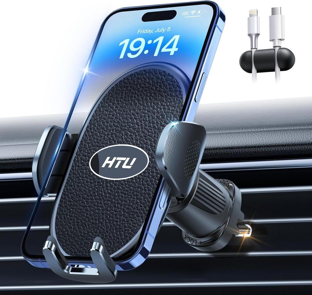 HTU Military-Grade Car Phone Holder,Strongest & Longest Steel-Hook Car Vent Mount, Handsfree 360 Adjustable Automobile Cradle Air Clip Stand for iPhone 16 15 14 13 12 Pro Max Samsung, Black