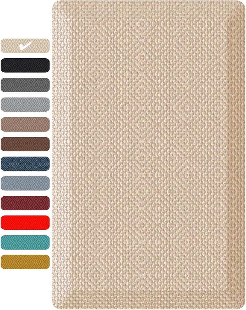 Ophanie Kitchen Mats for Floor, 3/4 inch Thick, 20x32 Anti Fatigue Christmas Cushioned Mat, Kitchen Rug, Waterproof, Comfort Ergonomic Standing Mat for Office, Home, Sink, Beige Non-Slip Ridged Bottom