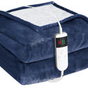 Electric Heated Blanket Throw Size 50''x60'' Soft Flannel & Sherpa Electric Blanket with 10 Heating Levels, Automatically Shut Down After 8h with Overheat Protection Machine Washable (Blue)