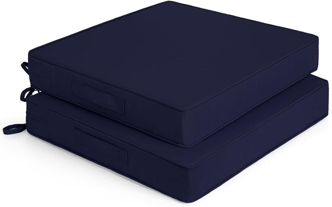 Detiblue Outdoor Chair Cushions Set of 2,20x20x3 Outdoor Seat Cushions for Patio Furniture,Waterproof Patio Chair Cushions with Ties & Handle(Deep Blue)