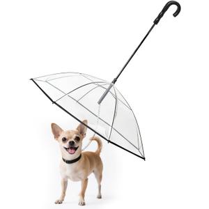 Clear Dog Umbrella for Small Dogs, Doggie Umbrella with Leash, Keeps Pet Dry for Rainy Walk/Potty Trip, Puppy Rain Umbrella, Self-Assembly