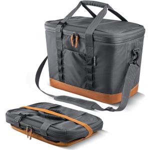 CleverMade Collapsible Insulated Cooler Bag  Leakproof Soft Folding Cooler for Beach, Travel, Car (Cool Gray - Pacifica Cooler - 50 Can)