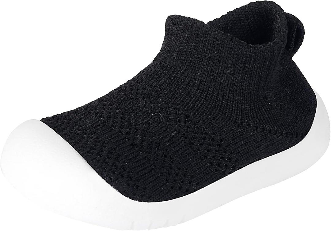 2 x Baby Shoes Toddler Slippers Infant Socks Boy Girl Walker Shoe Non Slip Sole (Black)