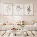 3 x Framed Vintage Floral Wall Art Set of 3 Large Beige Botanical Prints Modern Farmhouse Picture Poster Minimalist Wall Decor Paintingr for Living Room Dining Bedroom 16x24 Inches