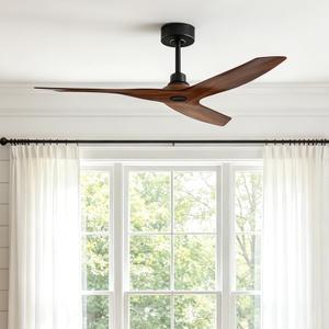 50 Inch 3-Blade Black Ceiling Fan No Light With Remote,6-Speed Reversible DC Motor Low Profile Quiet Ceiling Fan, Modern Indoor Outdoor Ceiling Fan for Dining Room Living Room Patio Porch Farmhouse