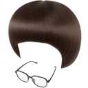 ANOGOL Hair Cap + Glasses+ Short Brown Bowl Cut Wig Mushroom Wigs with Bangs for Men Boys Women Funny Wigs for Movie Halloween Cosplay Costume Party Christmas