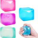 4pack Stress Cube Squishy Stress Balls for Adults Kids Fidget Toy for Your Best Mellow and Chill -Ice Cubes-Square Shape with Filling in Pink Blue Purple Green -Age 3 to Adult(4pcs Cube)