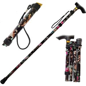 Collapsible Walking Stick, Lightweight Cane for Men & Women, Adjustable Cascade Mountain Tech Trekking Poles, Balance Canes, Folding Walking Sticks for Hiking, Gear, Gifts for Seniors (Flower black)