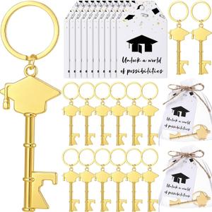 50 Sets Graduation Party Favor for Guest 2026 Graduation Cap Bottle Opener Keychain with Inspirational Cards Class of 2026 Gifts College Celebration School Party Supplies (Gold)