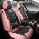 Zvaluqy03 Seat Cover 5-Seater Full Set Universal Type Suitable for Most Cars SUV Trucks Pickup Ttrucks Airbags Compatible with Synthetic Leather Car Seat Cushion Protectors(Black-Pink)