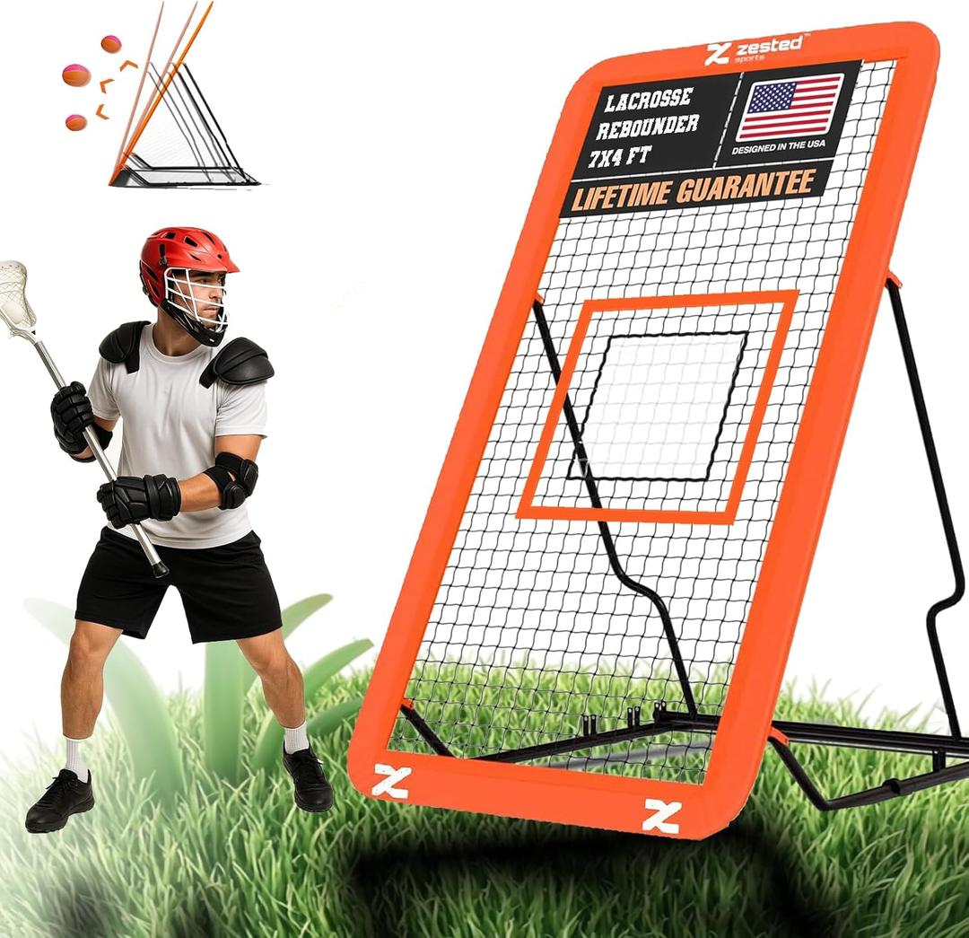 7x4 FT Lacrosse Rebounder  Volleyball Rebounder Net - Adjustable Angle Training Net for Passing, Shooting, and Ground Balls  Heavy-Duty Steel Frame & High-Tension PE Net for Indoor/Outdoor Practice
