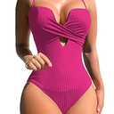 Milumia Women's Criss Cross Push Up Onepiece Swimsuit Cut Out Spaghetti Strap Bathing Suit Hot Pink X-Large