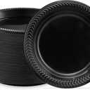 PLASTICPRO 400 PCS Black Plastic Plates Light Weight 7 Inch Plastic Dinner Dessert Appetizer Plates Black Plates Disposable for Party and Wedding