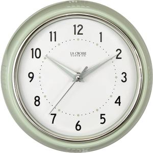 La Crosse Clock 9.5-inch Retro Diner Light Pistachio Green Silent Sweep Quartz Clock - 404-3024PH