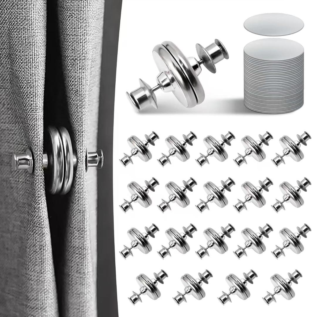 Magnets for Curtains, Tumwisk 20Pairs Magnetic Curtain Clips with 20Pairs Self-Adhesive Patch, Curtain Magnets Closure Prevent Light Leaking, Magnets to Keep Curtains Closed