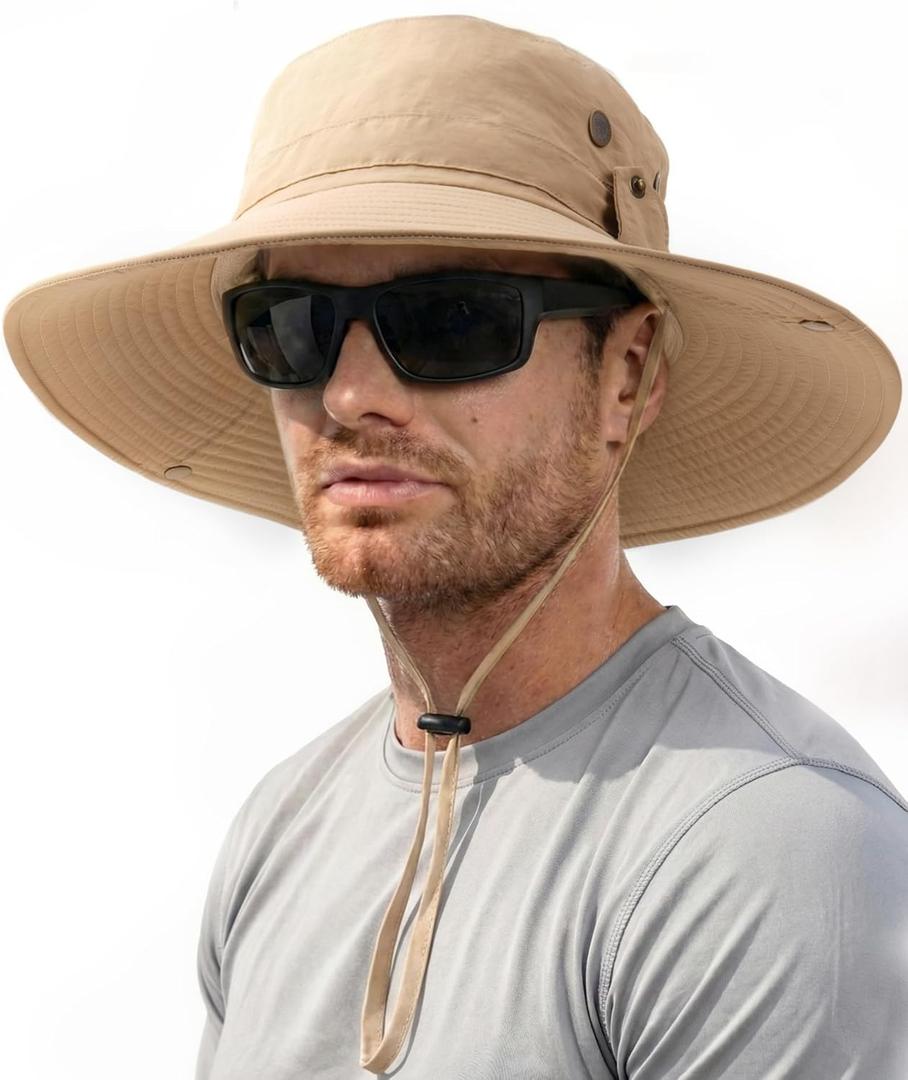 FURTALK Sun Hats for Men Fishing Hat UPF 80+ Foldable Wide Brim Outdoor Hiking Beach Summer Hats (Khaki)