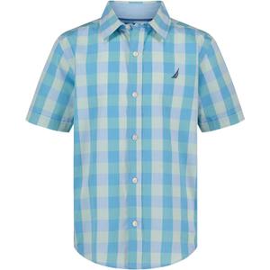 Nautica Boys Short Sleeve Woven Button-Down Shirt. Light Weight & Breathable (18-20, Spring Check Azure)