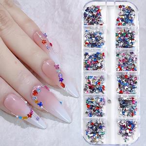 Colorful Rhinestones for Nails Colorful Nail Charm 3D Flat Back Crystal Multi Shape Nail Art Rhinestone Mini Heart Star Flower Nail Gems and Jewelry Diamonds Charm for Acrylic Nail DIY Design