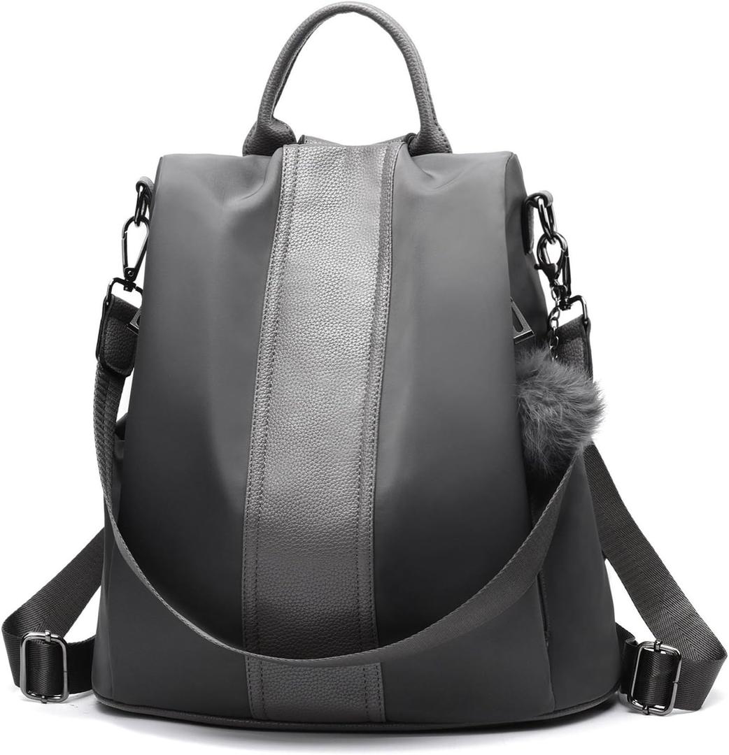 PINCNEL Women Backpack Purse Waterproof Nylon Anti-theft Rucksack Lightweight Shoulder Bag (Medium, Gray)