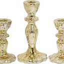 Candlestick Holders Set of 3, Gold Glass Mercury Candle Holders for Candlesticks, Table Centerpiece, Home Decor, Wedding, Birthday, Party, Christmas