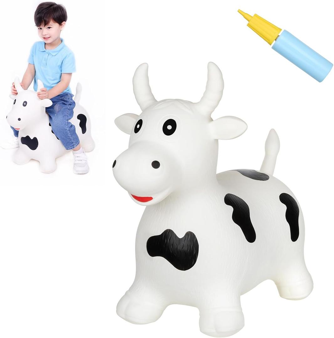 INPANY Inflatable Cow Farm Animal Hopper Toys for 1 2 Year Old Boy Gifts, Ride on Toddler Hopping Bull Toys, Outdoor Bouncy Jumping Horse for Kids/Children/Girls Birthday (Pump Included)