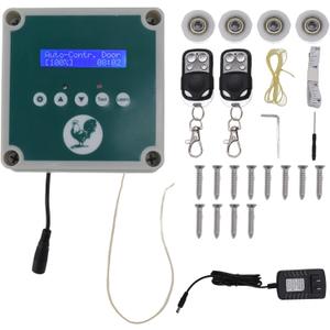 Automatic Chicken Coop Door Controller, IP44 Cage Opener Remote Control Poultry House Door Actuator Motor Kit with Timer Light Sensor for Chicken, Duck, Goose (US Plug)