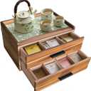 Double Drawer Acacia Wood Tea Bag Organizer, 21-Slot Tea Organizers and Storage, Tea Box Organizer Storage Box for Countertop Office Coffee Corner Bring Warmth and Order to Your Tea Corner