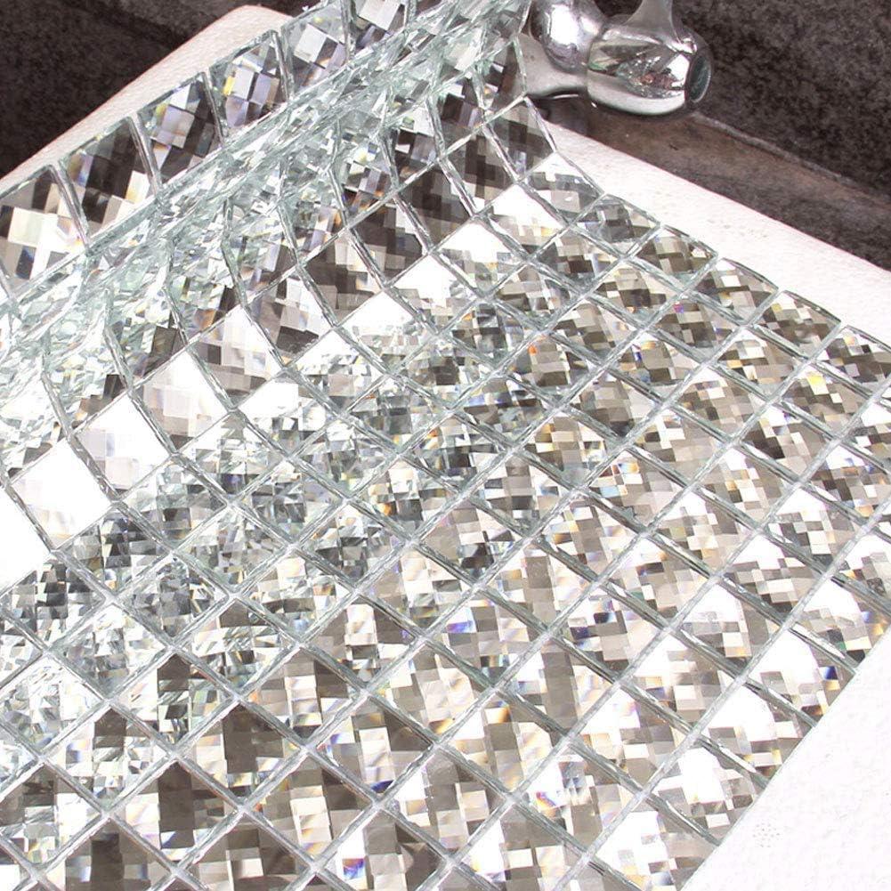 Diflart Peel and Stick Mirror Glass Mosaic Tile, 3/4 Inch Silver Square, Crystal Diamond Mirror Tile Backsplash for Kitchen Bathroom Wall, Pack of 5 Sheets