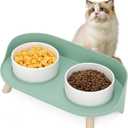 Elevated Dog Bowls Set, Ceramic Pet Food & Water Bowls with Non-Slip Stand, No Spill Design for Cats/Small Medium Dogs Green