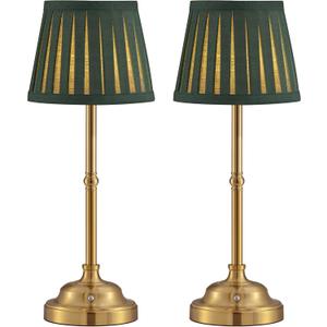 KDG Cordless LED Table Lamp Set of 2, Portables Fabric Shade Desk Lamps, 5000mAh Rechargeable Battery Powered Lighting, Dimmable Light for Dining Room, Bedroom, Bedside, Night Light, Balcony (Green)