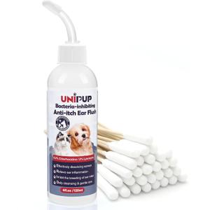 Dog Ear Cleaning SolutionEar Infection Treatment for Dogs & Cats to Mitigate Itching, Inflammation, and Odor for Maintaining Ear Hygiene, with 30 Cotton Swabs, 4 oz