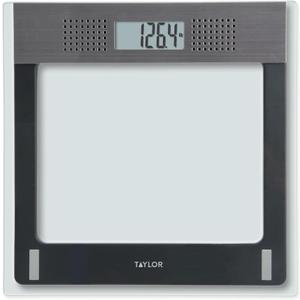 Taylor Talking Bathroom Scale for Seniors, 440 lb Capacity Glass Digital Body Weight Scale with Loud Voice Readout, Gray