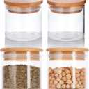 JUVITUS 4 oz Clear Glass Jar with Wood Bamboo Silicone Sealed Lid (4 Pack)