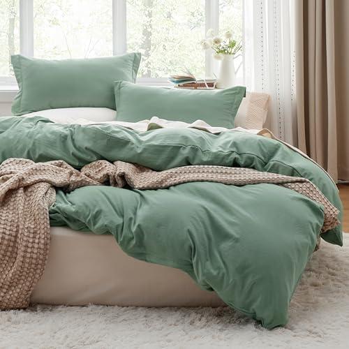 Bedsure Sage Green Duvet Cover Queen Size - 3 Pieces Prewashed Cotton-Like Extra Soft Bedding Set, Includes 1 Duvet Cover 90x90 Inches with Zipper Closure & 2 Pillow Shams, Comforter Not Included