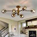 hesoge Modern Semi Flush Mount Ceiling Light Fixture 6-Light Sputnik Gold Chandelier with Glass Globe Mid Century Ceiling Lighting for Dinning Room Farmhouse Kitchen Bedroom Living Room