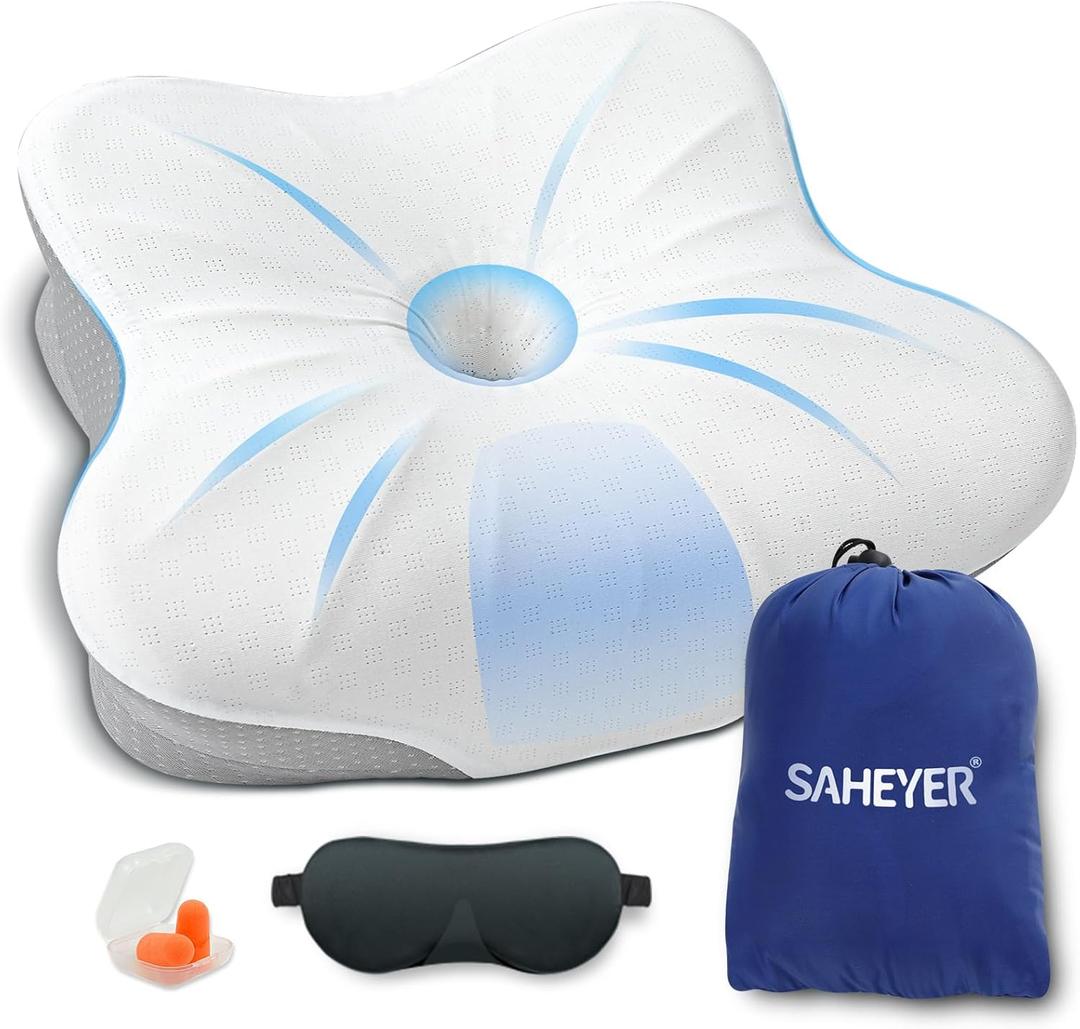 SAHEYER Memory Foam Camping Pillow, Travel Pillows for Sleeping, Cervical Neck Support Camping Gear Accessories - Small Pillow Travel Essentials for Sleeping, Backpacking, Hammock, Gray (Grey)