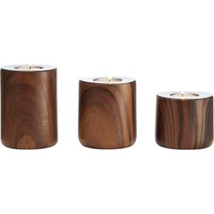 DANYA B Hemming Modern Walnut Finish 3-Piece Tealight Candle Holder Tabletop Decor Set LT2273SET