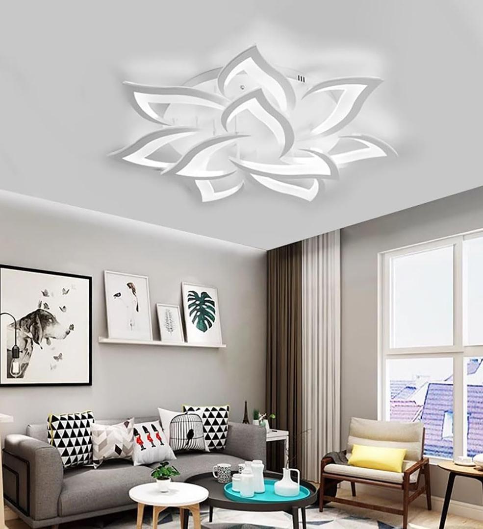 Modern LED Ceiling Light 80W Dimmable 10-Flower Chandelier with Remote Control 33.4in for Bedroom Living Room Dining Room Office Entryway Kitchen