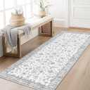 RELEANY 2x6 Area Rug Print Washable for Living Room Low Pile Non Slip Soft Thin Carpet Boho Vintage Floral Rug Stain Resistant for Bedroom Dining Room Kitchen Playroom Greywhite