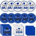Graduation Party Supplies Kit Serves 50 - Graduation Party Blue Class of 2026 Tableware Disposable Dinner Plates Dessert Plates and Napkins for Congrats Grad Party Decorations