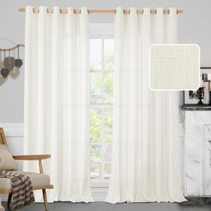 LAMIT Cream White Linen Curtains for Bedroom, 84 Inch Natural Light Filtering Privacy Window Panels Grommet Faux Linen Textured Sheer Drapes for Living Room, Set of 2 Panels, 60 x 84 Inch