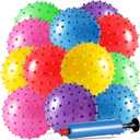 LOVEINUSA 12 Pack Bouncy Ball Knobby Massage Ball, 5" Spiky Sensory Toy for Kids & Adults, Stress Relief Office Desk Fidget Toy, School Prize & Party Favors with Pump