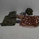 Halloween Deer and Hunter Costume Adult Couple Cosplay Antlers Headband Brown Skirt with Deer Face Sticker and Tail Socks Front Hooves Gloves Hunter Hat Vest for Couple Halloween Cosplay