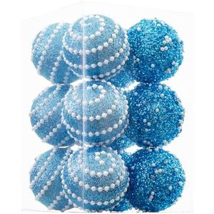 ChrisWish Baby Blue Christmas Ball Ornaments, Christmas Ball Decorations Shatterproof Plastic Hanging Pearl Balls for Holiday Party(70mm/ 2.76", 12ct)