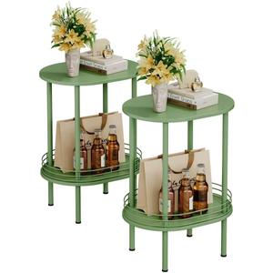 Round Side Table Set of 2,Bedside Table with Storage, Morden Round Nightstand, Samll Side Table for Living RoomBathroomBedroom, Nursery, Laundry, Green