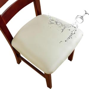 Genina Waterproof PU Leather Seat Covers for Dining Chairs,Chair Seat Covers Set of 6, Stretchable Dining Room Chair Seat Covers for Chair Protector Slipcover for Kitchen (Creamy Beige)