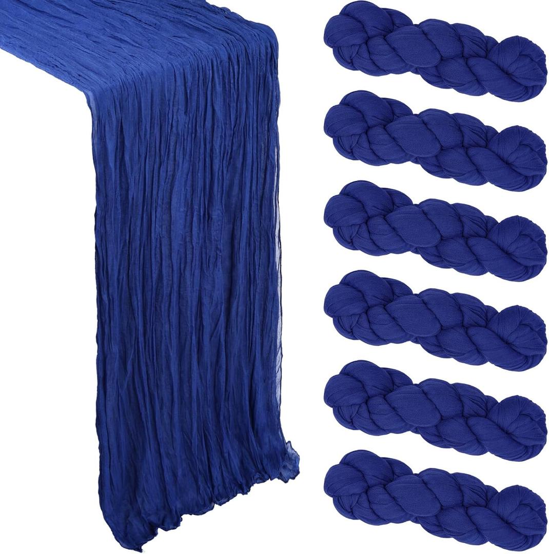 6 Pack Royal Blue Cheesecloth Table Runner 10Ft Gauze Cheese Cloth Table Runner 35x120 Inch Boho Sheer Rustic Fabric for Decor Bridal Baby Shower Wedding Centerpiece Home Table Decoration