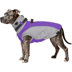 Warm Dog Winter Coat Cold Weather Jacket Windproof Reflective Turtleneck Dog Vest with Plush Neckline D-Ring for Leash Thick Fleece Lining Outdoor Pet Apparel (Medium, Purple)
