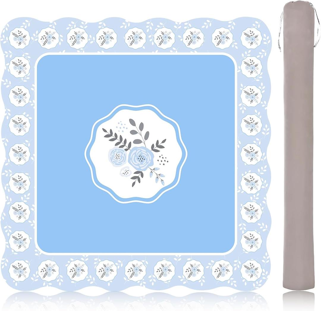 Scalloped Mahjong Mat Set 31.5 x 31.5 Inch Anti Slip Noise Reduction Table Cover for Mahjong Mat Mahjong Table Accessories Travel Mahjong Set Game Table Cover for Card Board Tile Game