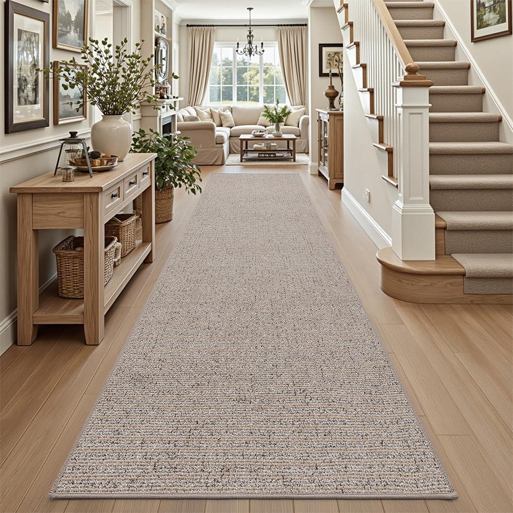 DEXI Runner Rug for Hallway 3x12, Non Slip Entryway Carpet with Rubber Backing, Dirt Trapping Farmhouse Runner Rugs for Indoor Hall Kitchen Bedroom Bathroom Laundry Room, Beige